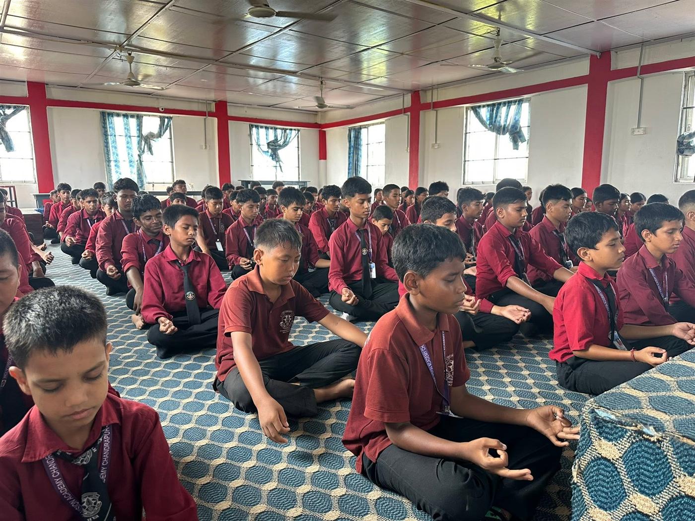 Students taking part in a mindfulness session
